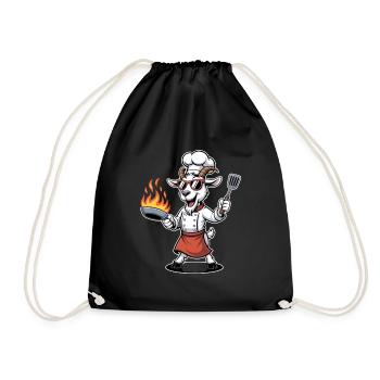 Goats Chef Cartoon Grill Master BBQ Kitchen - Drawstring Bag - black - Front