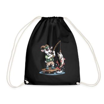Funny Fishing Goat with Big Fish Catch - Drawstring Bag - black - Front