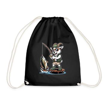 Funny fishing goat with big catch - Drawstring Bag - black - Front