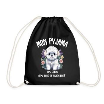 Lustiger Hund Bichon-Schlafanzug - Turnbeutel - Schwarz - Vorne