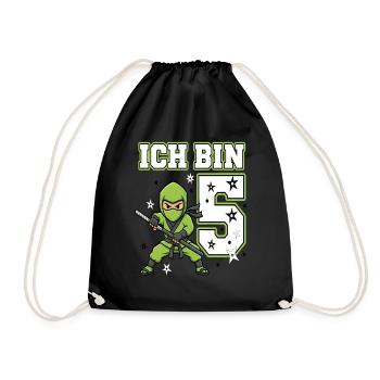 I'm 5 Ninja 5th Birthday Green Karate - Drawstring Bag - black - Front