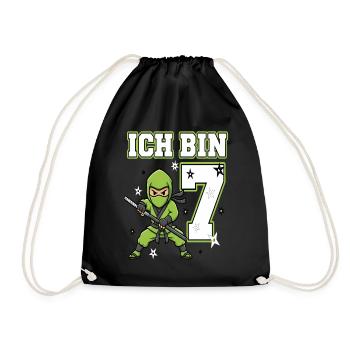 Ich bin 7 Ninja 7. Geburtstag Grüne Karate - Drawstring Bag - black - Front