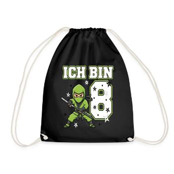 Ich bin 8 Ninja 8. Geburtstag Grüne Karate - Turnbeutel - Schwarz - Vorne