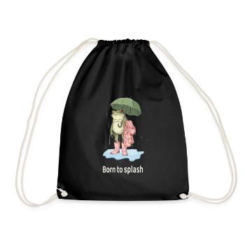Cool frog in the rain- Born to splash - Drawstring Bag - black - Front