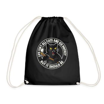Hockey Katze Humor Eishockey Fan Geschenkidee - Drawstring Bag - black - Front