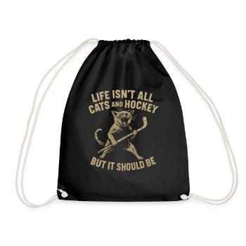 Hockey Katze Humor Eishockey Fan Geschenkidee - Drawstring Bag - black - Front