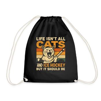 Hockey Katze Humor Eishockey Fan Geschenkidee - Turnbeutel - Schwarz - Vorne