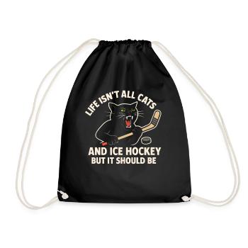 Hockey Katze Humor Eishockey Fan Geschenkidee - Drawstring Bag - black - Front
