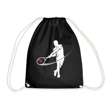 Tennis Silhouette Herz im Schläger Motiv - Turnbeutel - Schwarz - Vorne