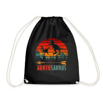 Auntiesaurus Dinosaur Aunt Retro Sunset - Drawstring Bag - black - Front