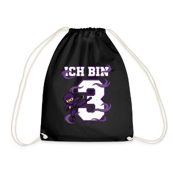 Ich bin 3 Ninja 3. Geburtstag Lila Karate - Turnbeutel - Schwarz - Vorne