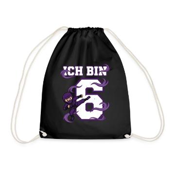 Ich bin 6 Ninja 6. Geburtstag Lila Karate - Turnbeutel - Schwarz - Vorne