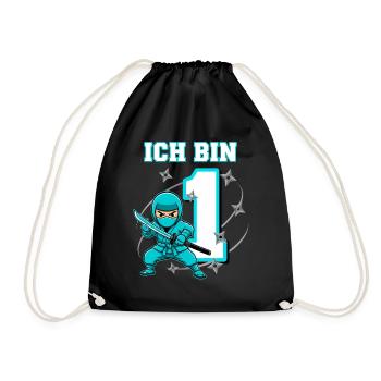 I'm 1 Ninja 1st Birthday Turquoise - Drawstring Bag - black - Front
