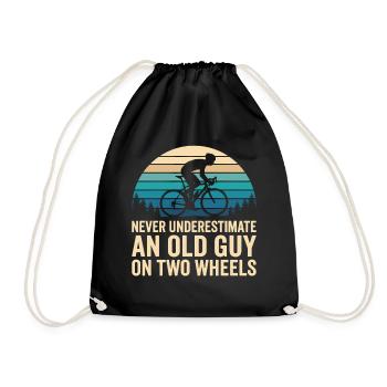 Cyclist Silhouette Sunset Stripe Motif - Drawstring Bag - black - Front