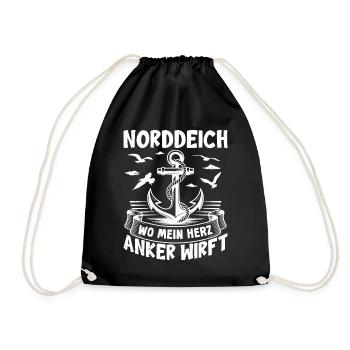 NORDDEICH WO MEIN HERZ ANKER WIRFT Lustiges - Turnbeutel - Schwarz - Vorne