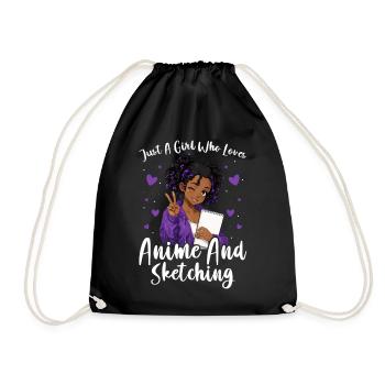 Nur Ein Mädchen, Das Anime Liebt Und Afro Zeichnet - Turnbeutel - Schwarz - Vorne