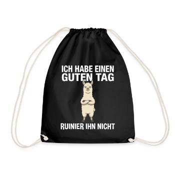 Funny Llama: Don't ruin my day Saying - Drawstring Bag - black - Front