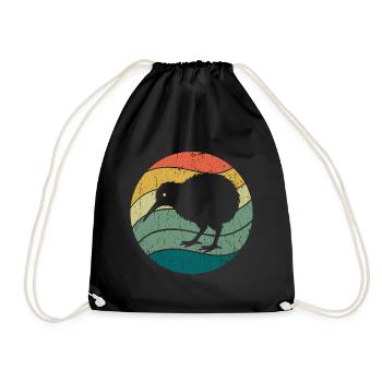New Zealand Cute Kiwi Bird Retro Vintage - Drawstring Bag - black - Front