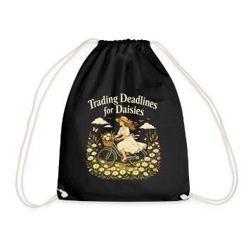 Deadlines against daisies | Cottagecore - Drawstring Bag - black - Front