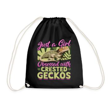 Funny Reptile Crested Gecko - Drawstring Bag - black - Front