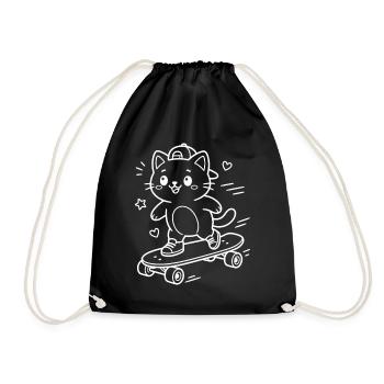 Skateboarding Kawaii Cat - Drawstring Bag - black - Front