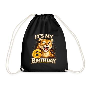Its My 6 Birthday Wilder Wildkatze Geburtstag - Drawstring Bag - black - Front