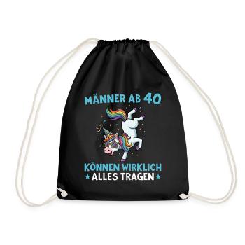 40th Birthday Unicorn Heart 40 Years - Drawstring Bag - black - Front