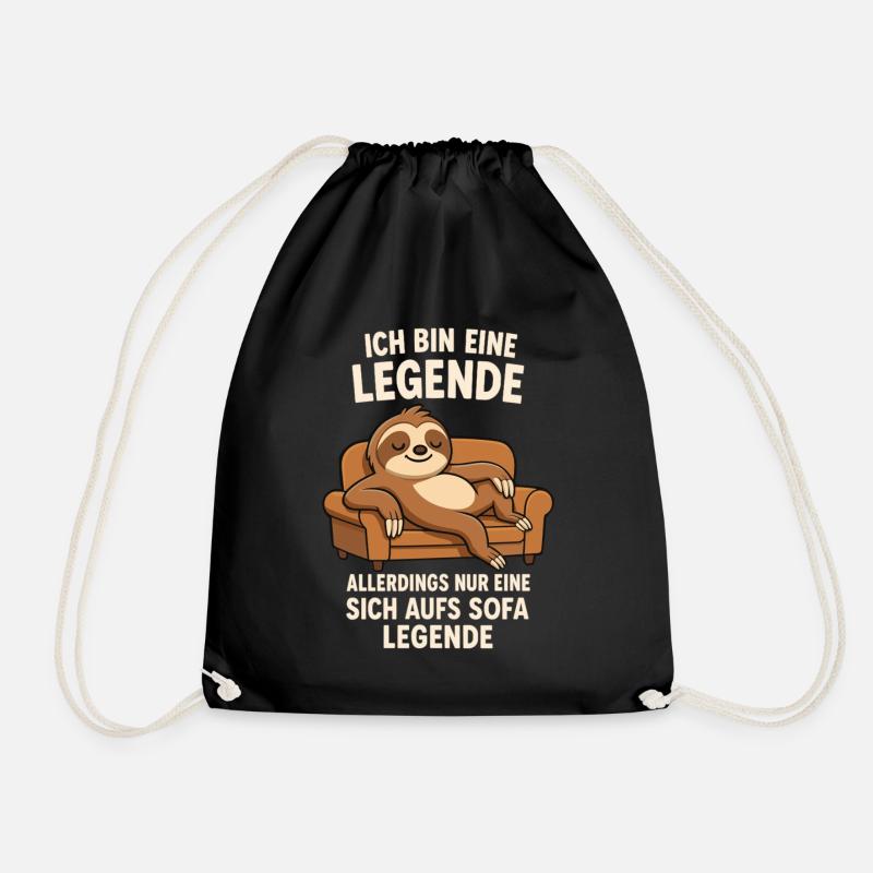 Sloth Sofa Legend Funny Saying - Drawstring Bag - black