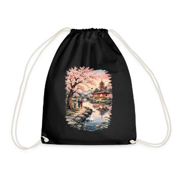Traditioneller Japanischer Kirschblüten - Turnbeutel - Schwarz - Vorne