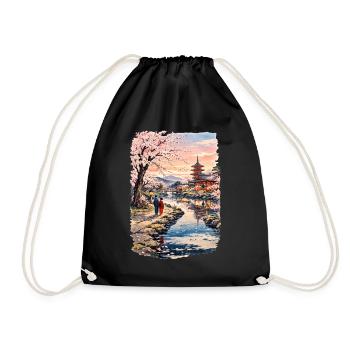 Traditioneller Japanischer Kirschblüten - Turnbeutel - Schwarz - Vorne