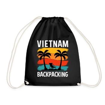Vietnam Backpacking Retro Travel Art - Drawstring Bag - black - Front