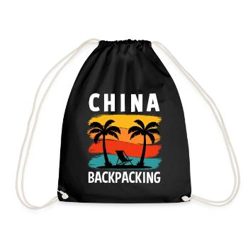 China Backpacking Retro Travel Design - Drawstring Bag - black - Front