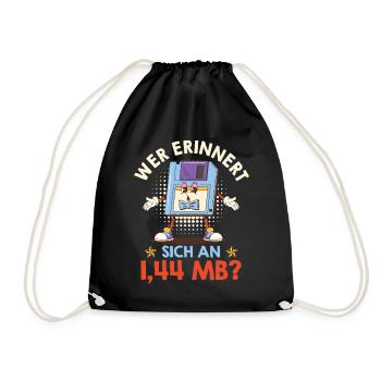 Computer WHO REMEMBERS 1.44 MB? FUNNY - Drawstring Bag - black - Front