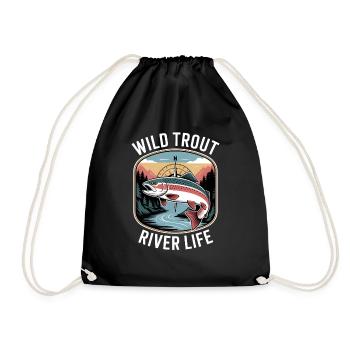 Wild Trout River Life Fly Fishing - Drawstring Bag - black - Front