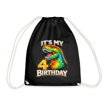 Its My 4 Birthday Dino Geburtstag - Turnbeutel - Schwarz - Vorne