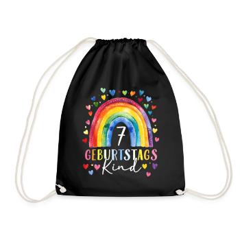 Birthday 7 Girl Rainbow Seven Years Old - Drawstring Bag - black - Front
