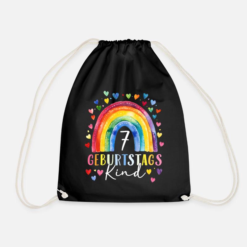 Birthday 7 Girl Rainbow Seven Years Old - Drawstring Bag - black