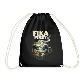 Scandinavian Viking Fika First - Drawstring Bag - black - Front