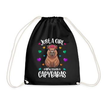 Girl capybara lover sweet capybara - Drawstring Bag - black - Front