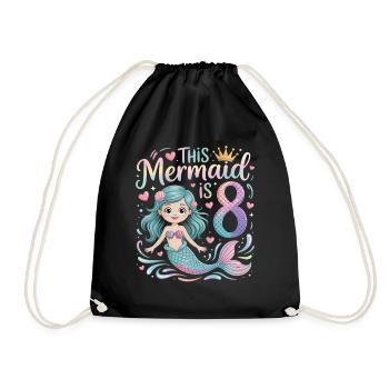 Mermaid 8th Birthday 8 Years - Drawstring Bag - black - Front