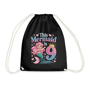 Mermaid 9th Birthday 9 Years - Drawstring Bag - black - Front