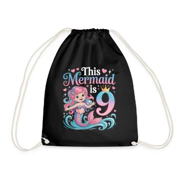 Mermaid 9th Birthday 9 Years - Drawstring Bag - black - Front