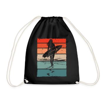 Surfer Retro Vintage Sunset Beach - Drawstring Bag - black - Front