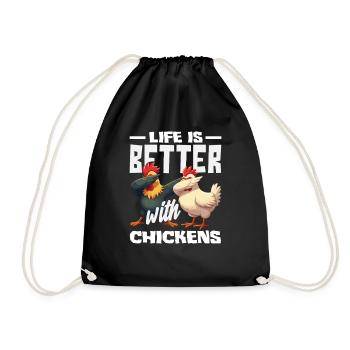 Life is better with chicken dabbing - Drawstring Bag - black - Front