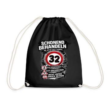 Treat Gently Traffic Sign 32 Birthday - Drawstring Bag - black - Front