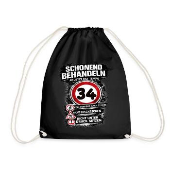Treat Gently Traffic Sign 34 Birthday - Drawstring Bag - black - Front