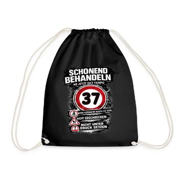 Treat Gently Traffic Sign 37 Birthday - Drawstring Bag - black - Front