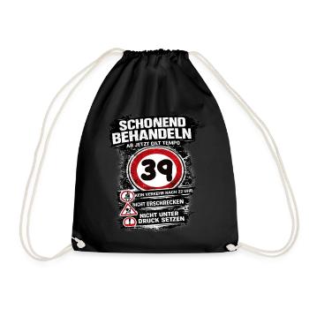 Treat Gently Traffic Sign 39 Birthday - Drawstring Bag - black - Front