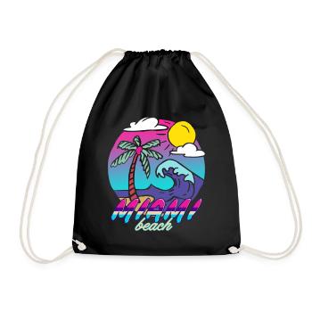 Miami Beach Palm Wave - Drawstring Bag - black - Front