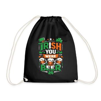 Irish You Were Beer | St Patrick's Day pun - Drawstring Bag - black - Front